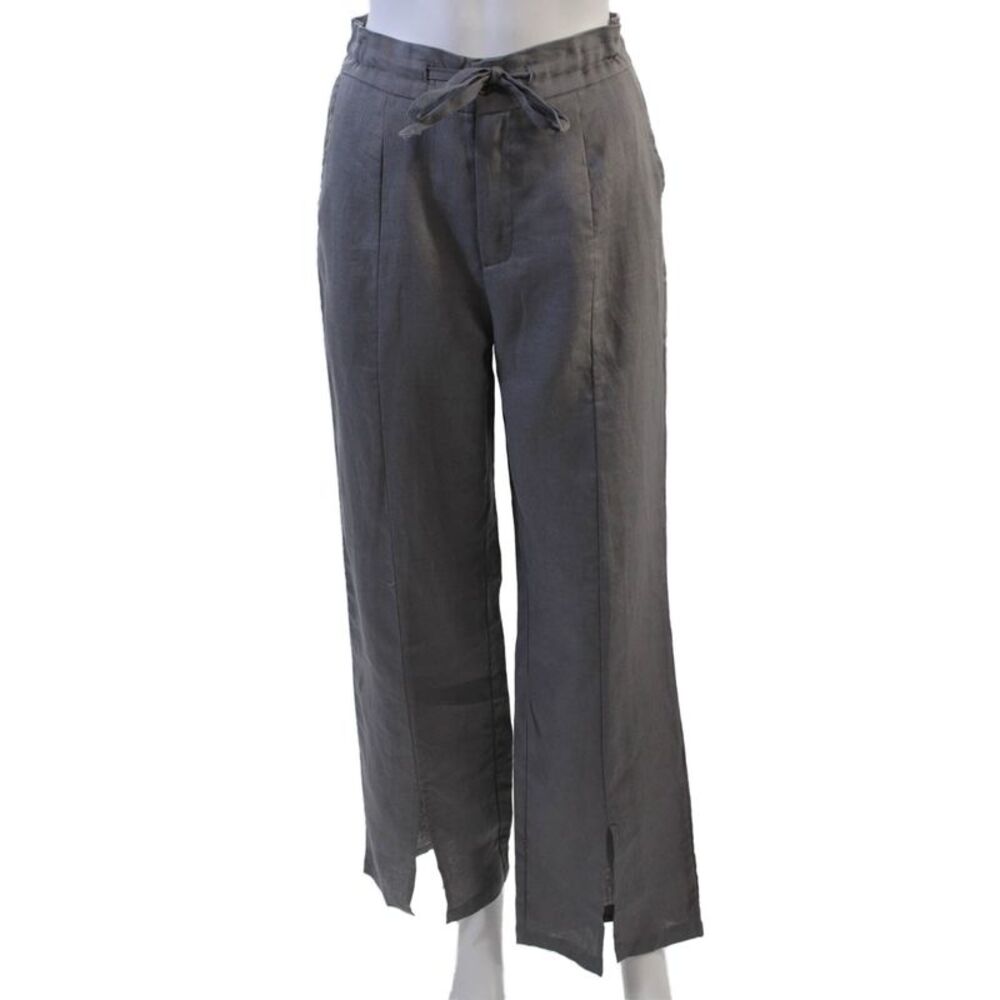 Muze Womens Flat Front Drawstring Ankle Slit Pants Gray Size M